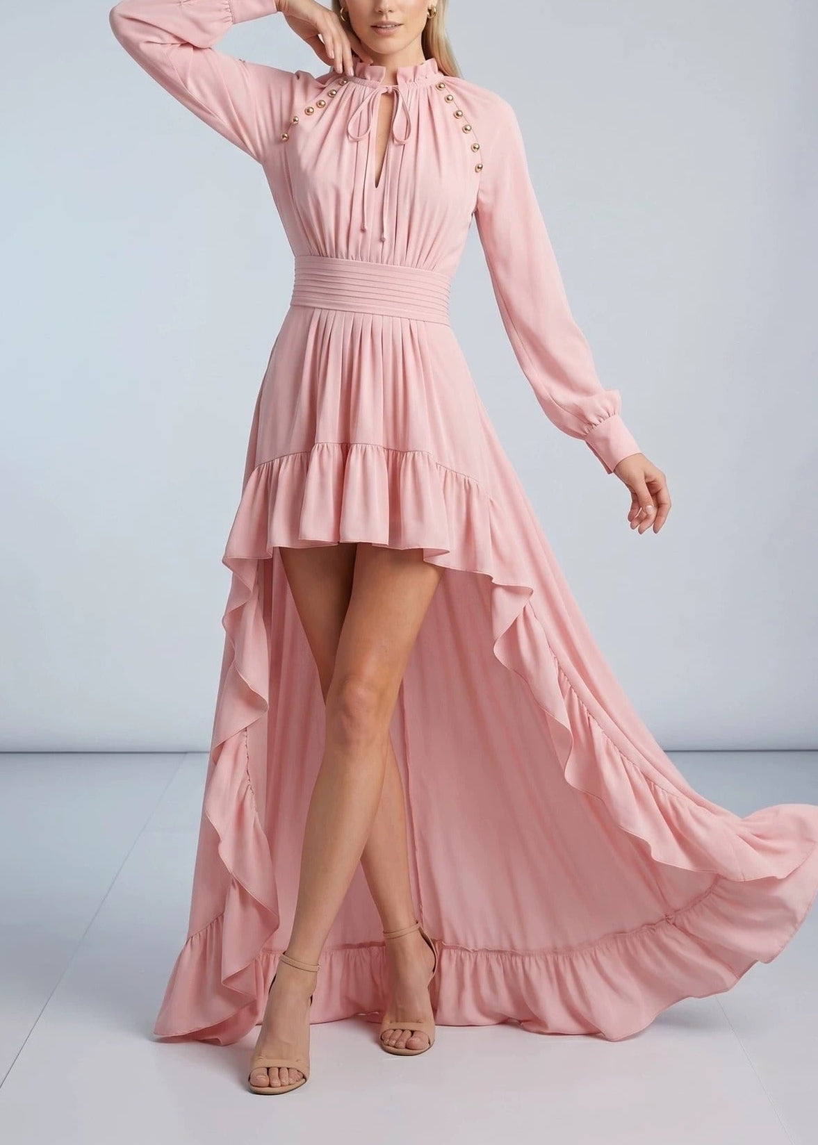 Kaldi Ruffle High Low Maxi Dress
