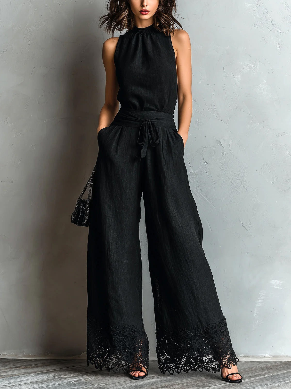 Hershel Sleeveless Lace Pants Set