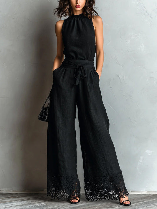 Hershel Sleeveless Lace Pants Set