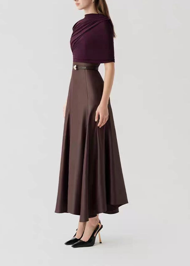 Henrieta Mesh Shawl Leather Maxi Dress