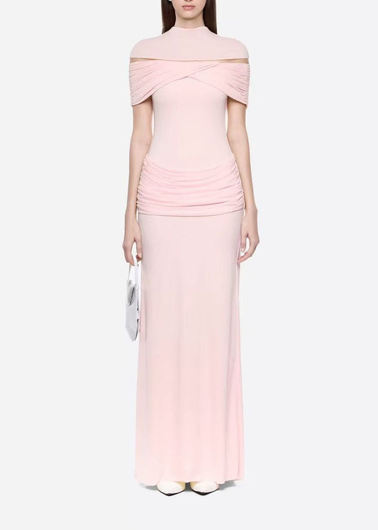 Ferreolus Ruch Mesh Maxi Dress In Pink