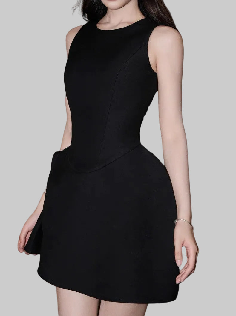Dzsenifer Sleeveless Asymmetric Mini Dress In Black
