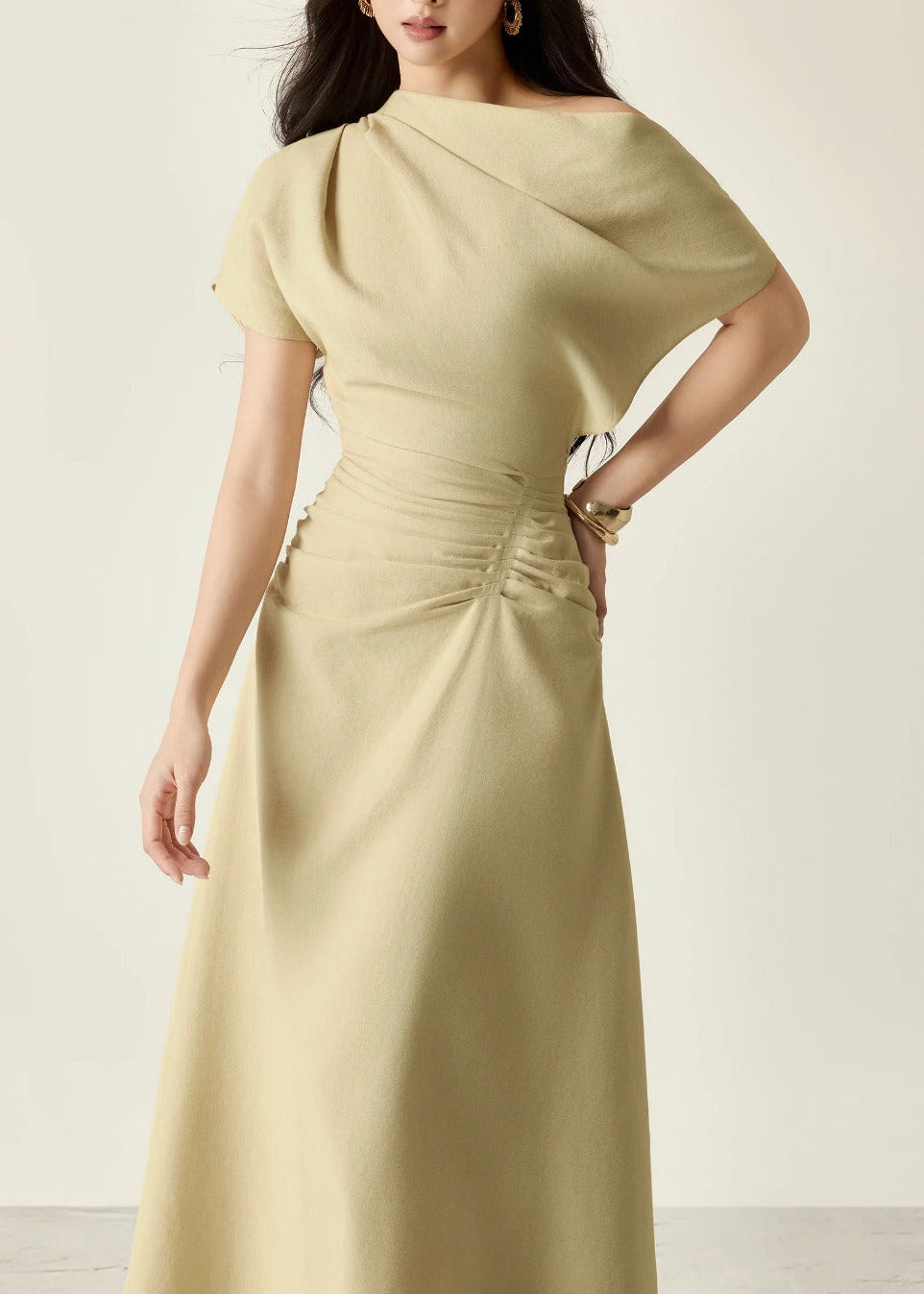 Rora Asymmetric Ruch Maxi Dress