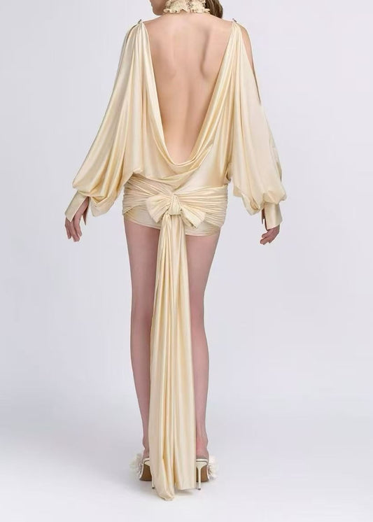 Fethi Backless Fringe Satin Mini Dress