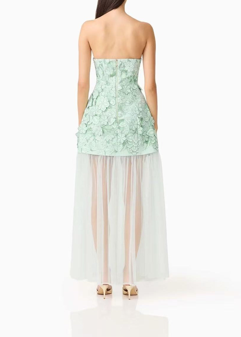 Jayde Strapless Flower Mesh Maxi Dress