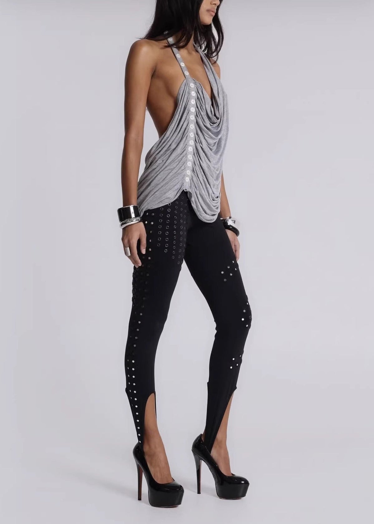 Iminathi Cowl Neck Button Draped Top