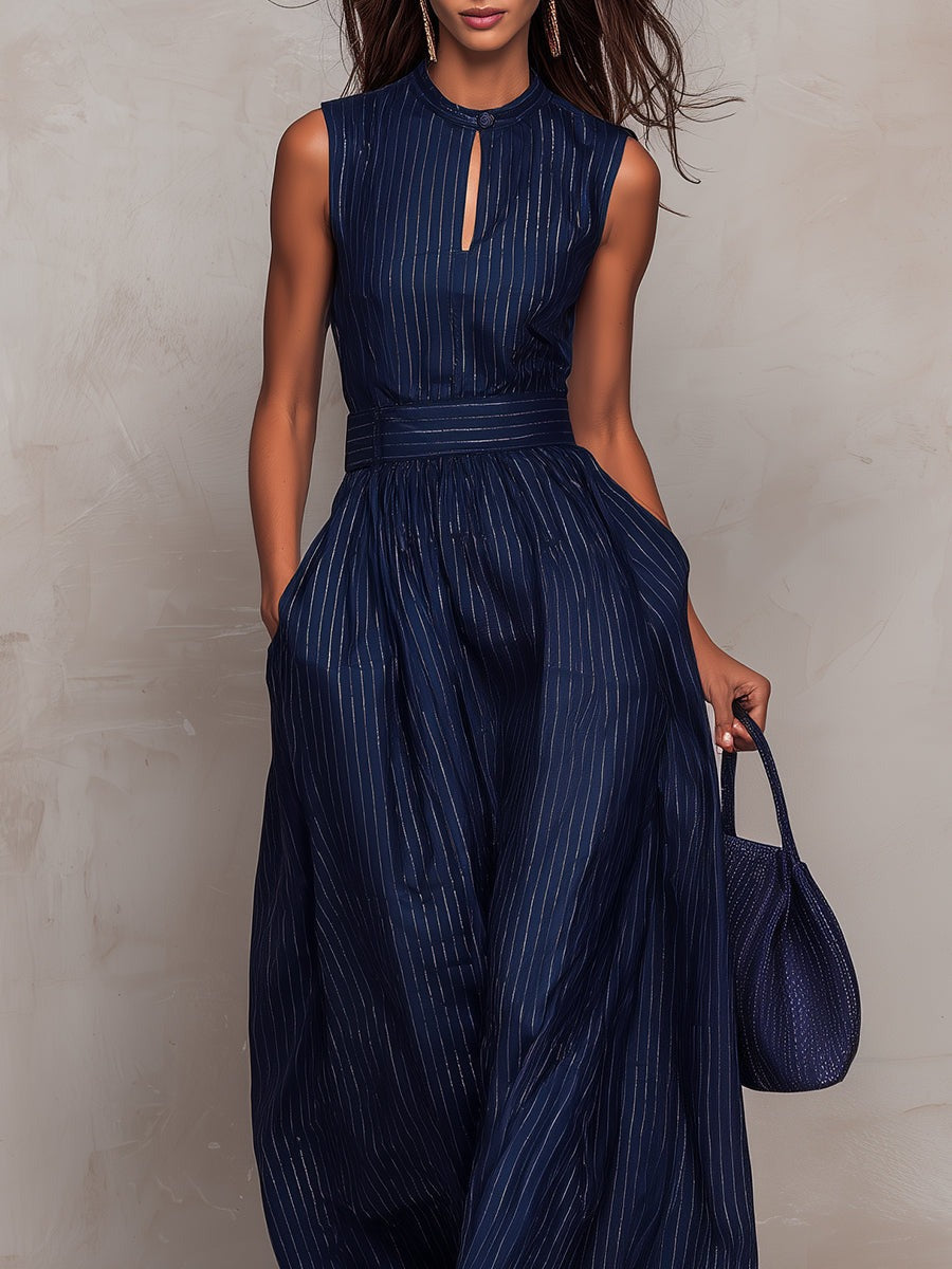 Heraclitus Sleeveless Cutout Stripe Jumpsuit