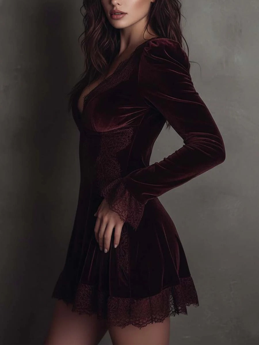 Fionnghuala Plunge Lace Velvet Mini Dress