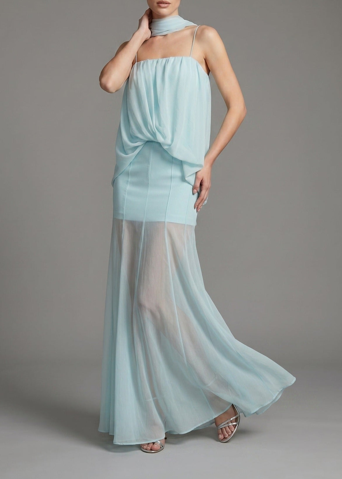 Kanda Ruch Mesh Mermaid Maxi Dress In Mint