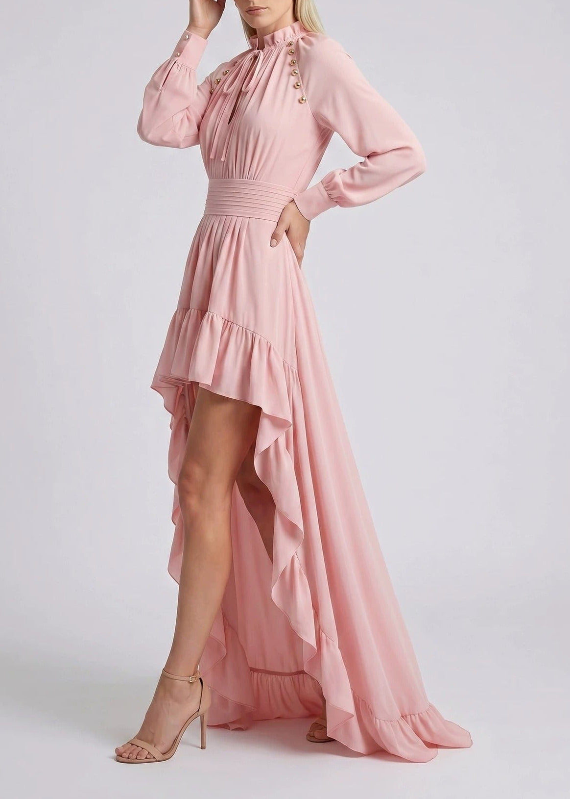 Kaldi Ruffle High Low Maxi Dress