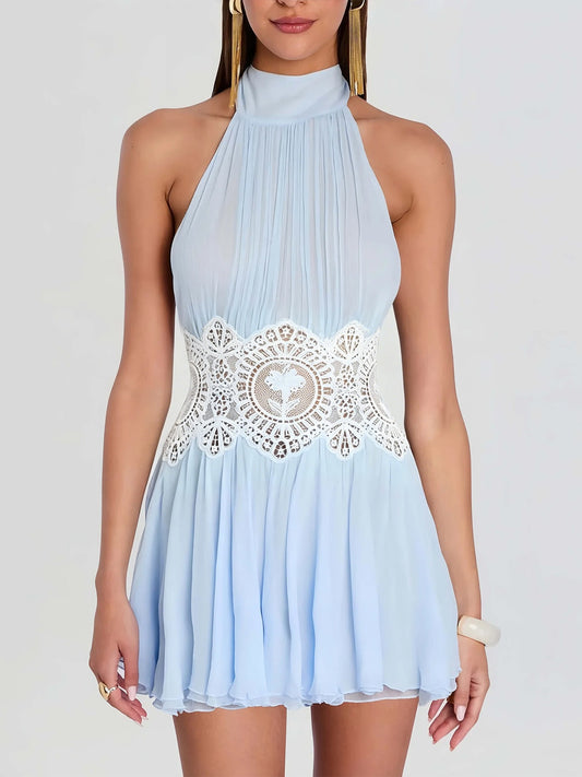 Herais Halter Neck Lace Mini Dress