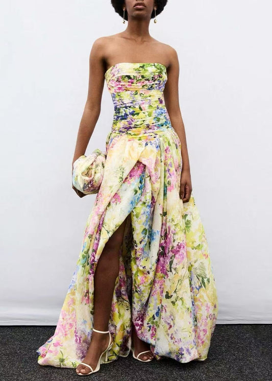 Flaviana Strapless Ruch Print Maxi Dress