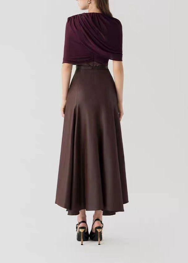 Henrieta Mesh Shawl Leather Maxi Dress