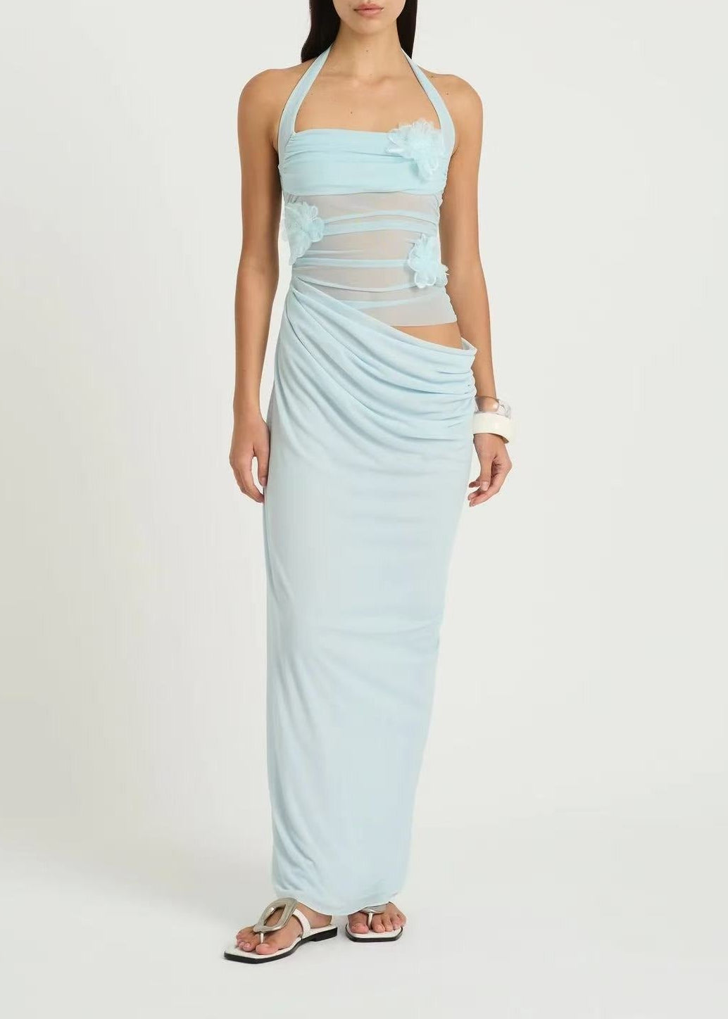 Hernando Halter Neck Cutout Draped Maxi Dress