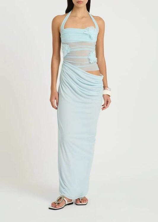 Hernando Halter Neck Cutout Draped Maxi Dress