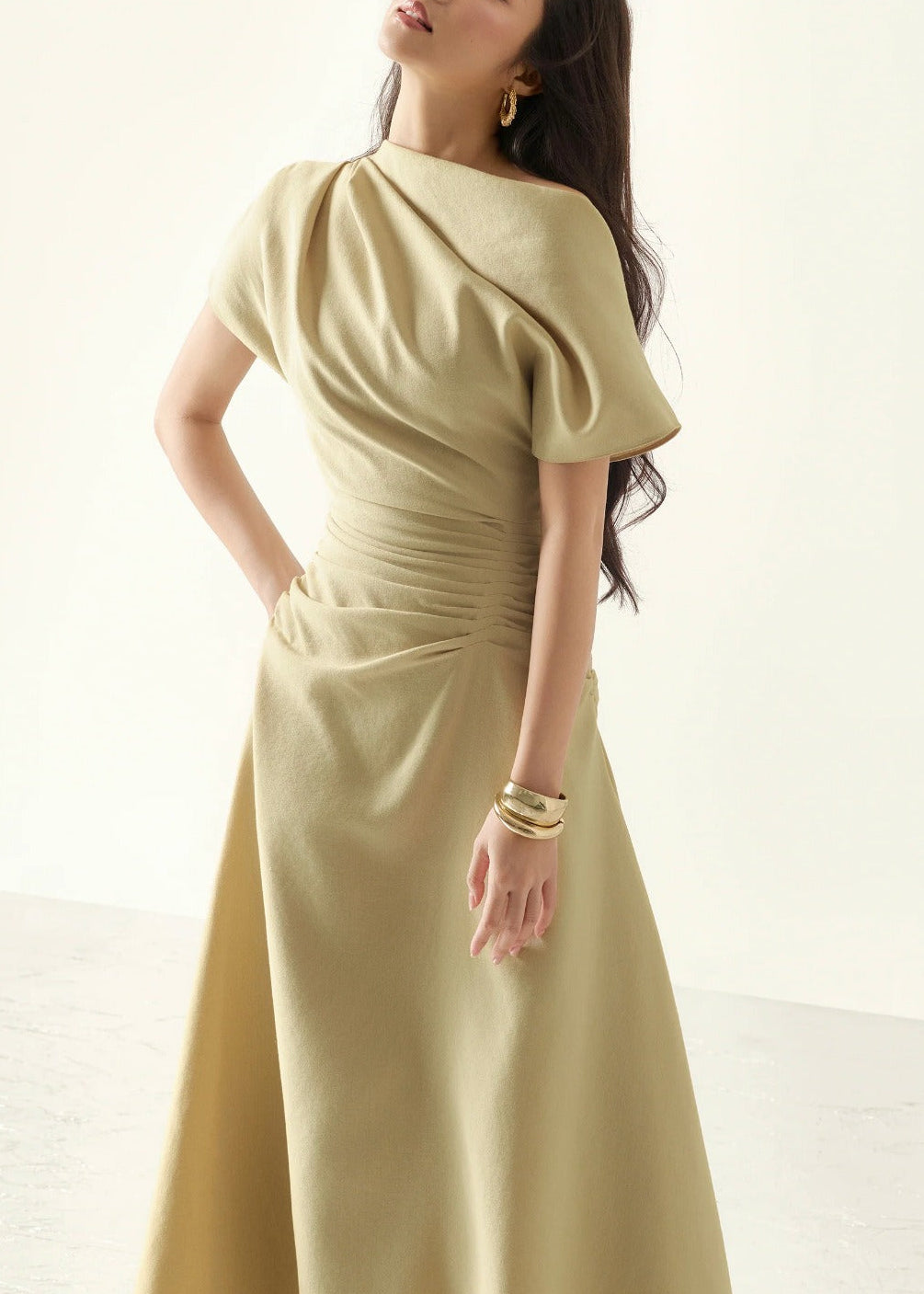 Rora Asymmetric Ruch Maxi Dress