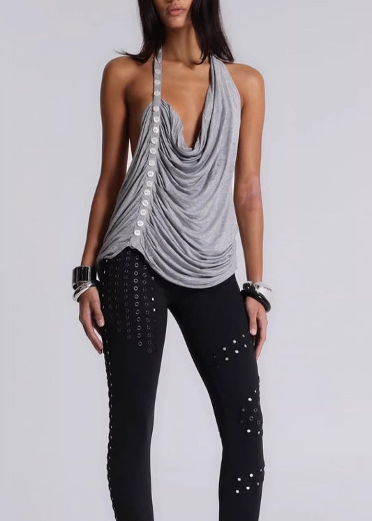 Iminathi Cowl Neck Button Draped Top