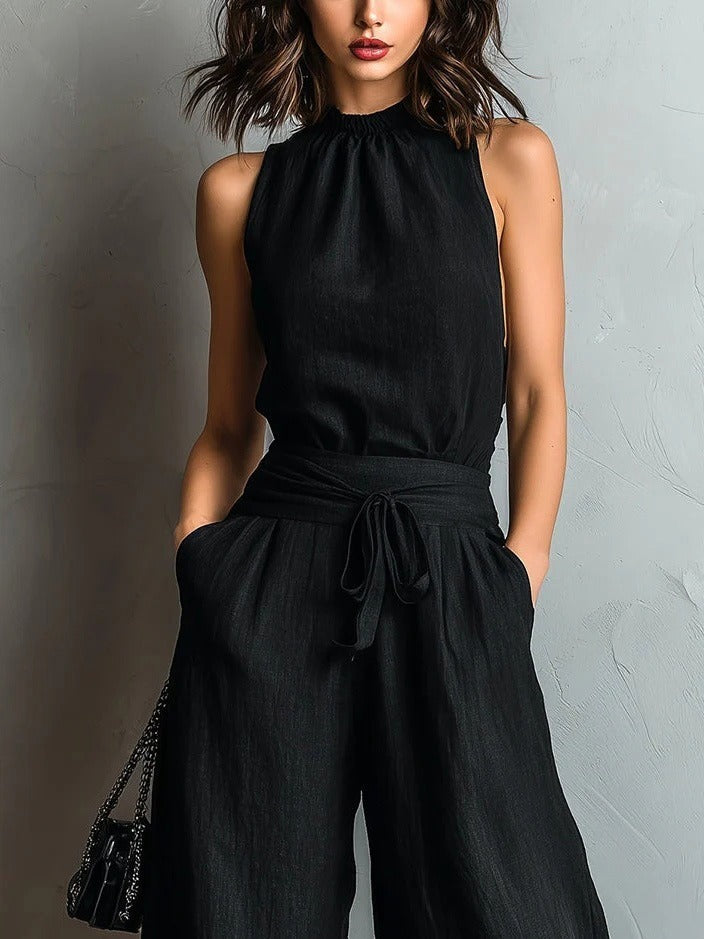 Hershel Sleeveless Lace Pants Set