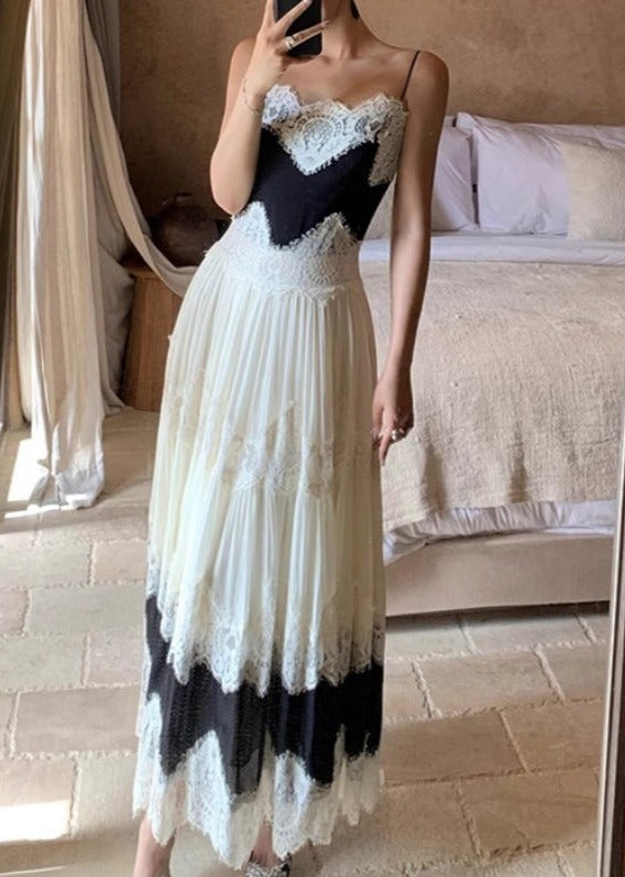 Ilean Spaghetti Colorblock Lace Maxi Dress