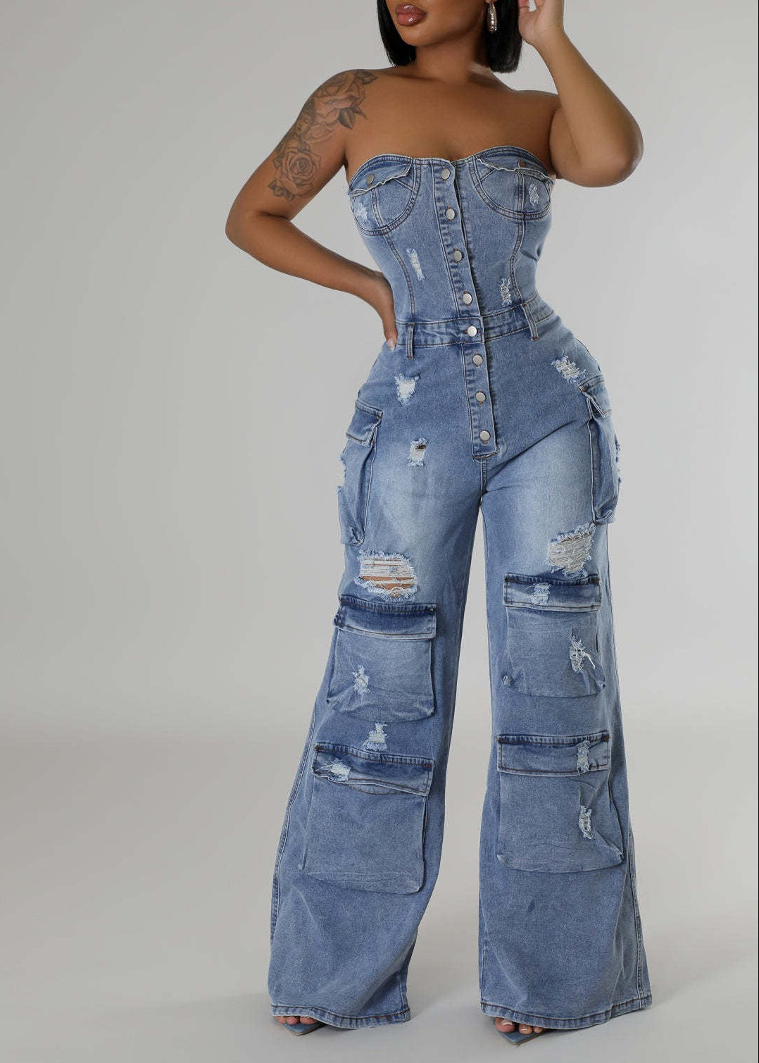Sierra Strapless Ripped Denim Jumpsuit