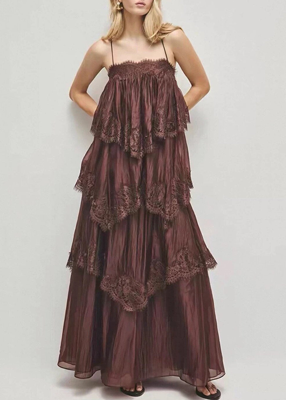 Elric Spaghetti Lace Maxi Tiered Dress