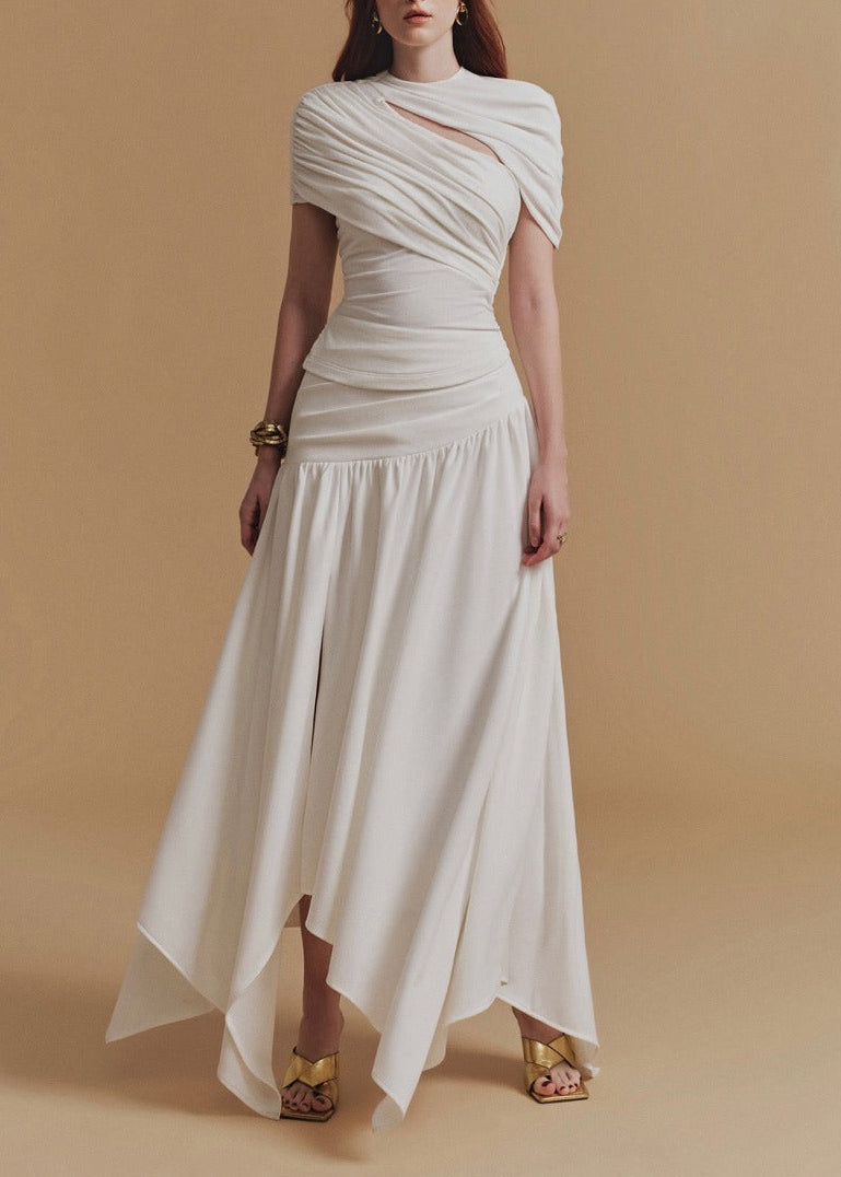 Feidlimid Asymmetric Cutout Ruch Skirt Set