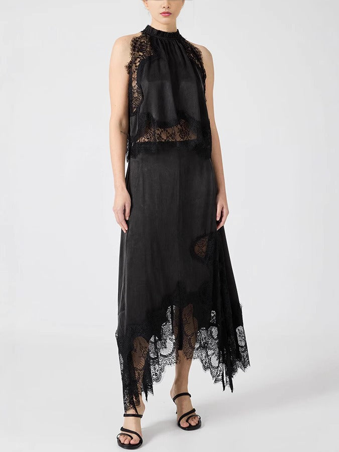 Fester Sleeveless Lace Skirt Set In Black