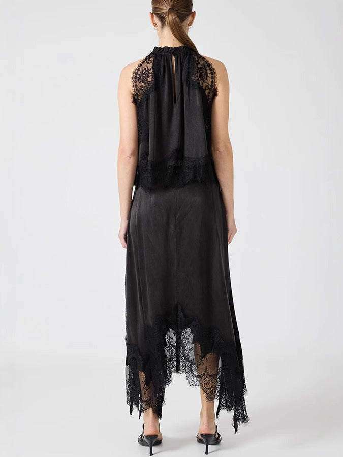 Fester Sleeveless Lace Skirt Set In Black