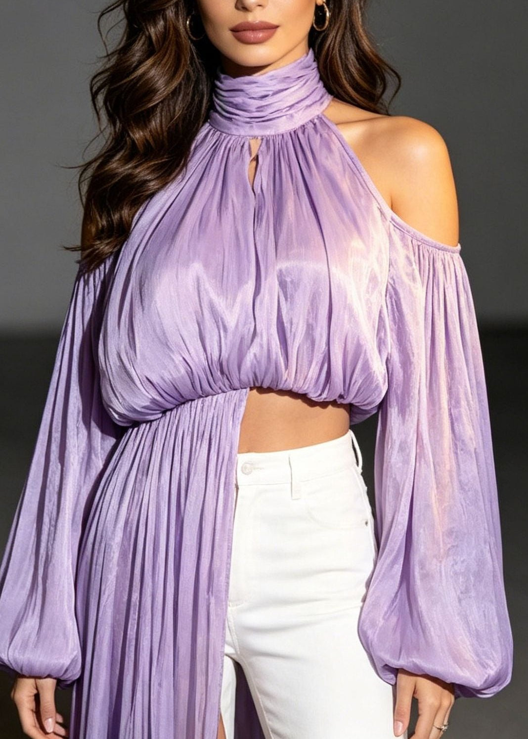 Franka Cutout Ruch Glossy Satin Fringe Top