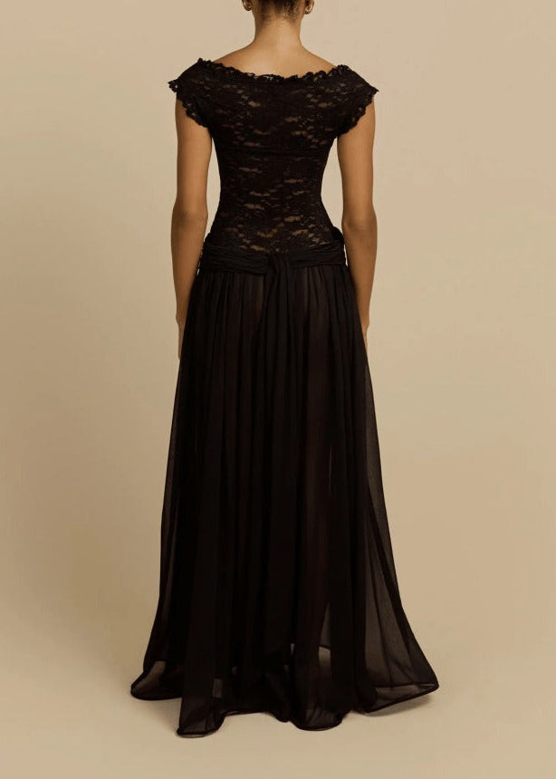 Ilmari V Neck Lace Mesh Maxi Dress