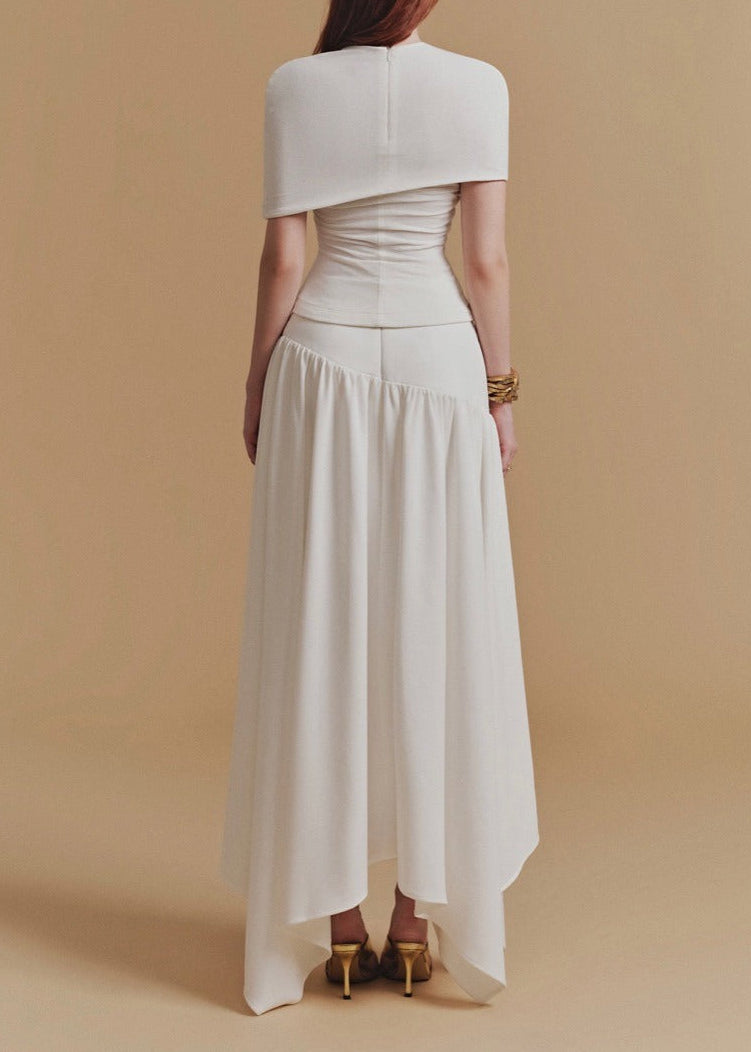 Feidlimid Asymmetric Cutout Ruch Skirt Set