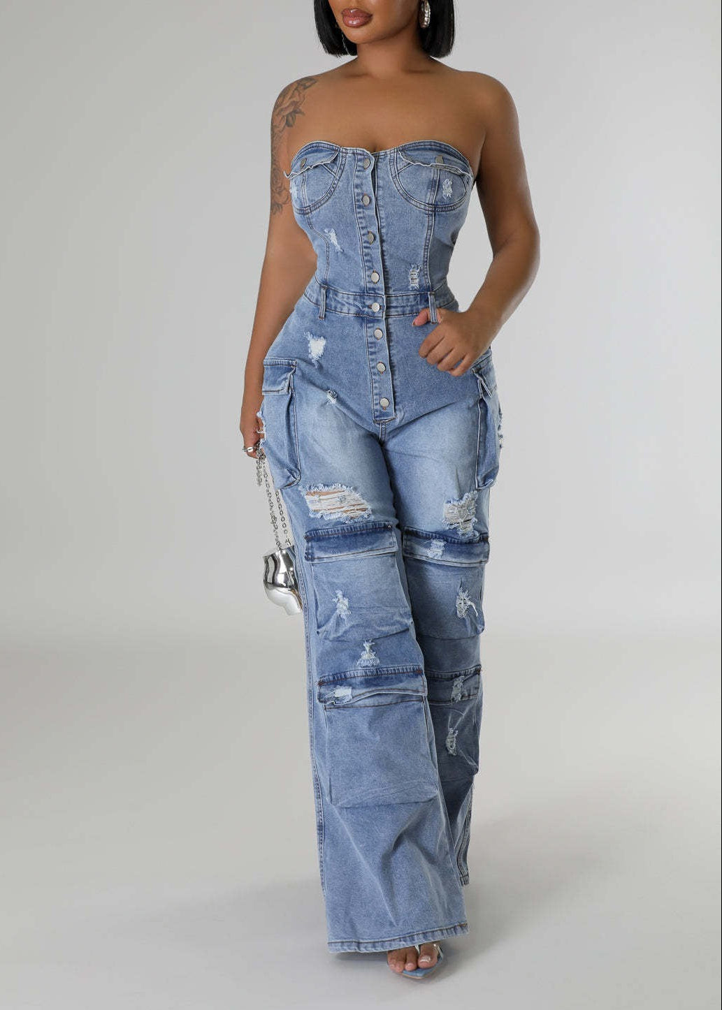 Sierra Strapless Ripped Denim Jumpsuit