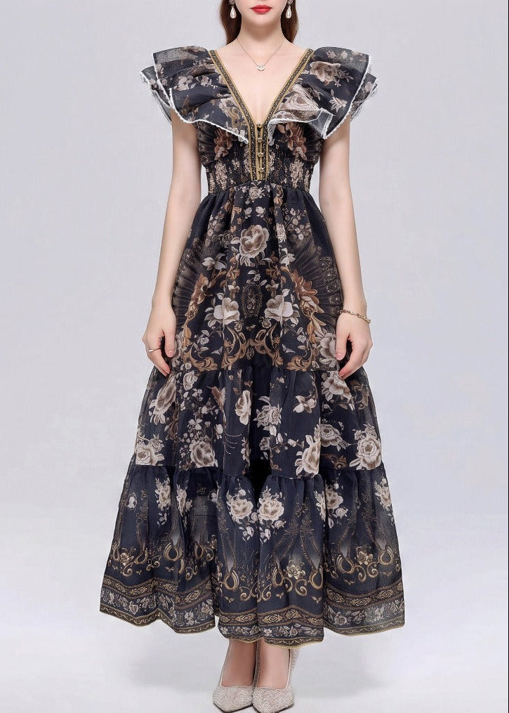 Ildo Plunge Floral Maxi Dress