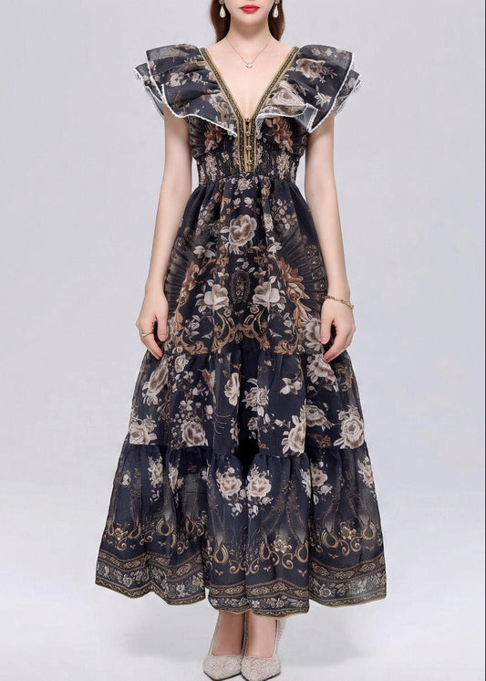 Ildo Plunge Floral Maxi Dress