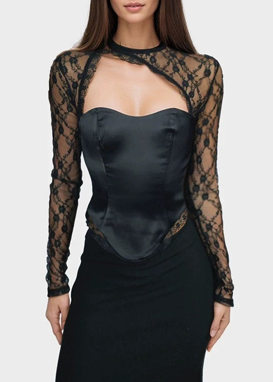 Epaphroditus Asymmetric Cutout Lace Top