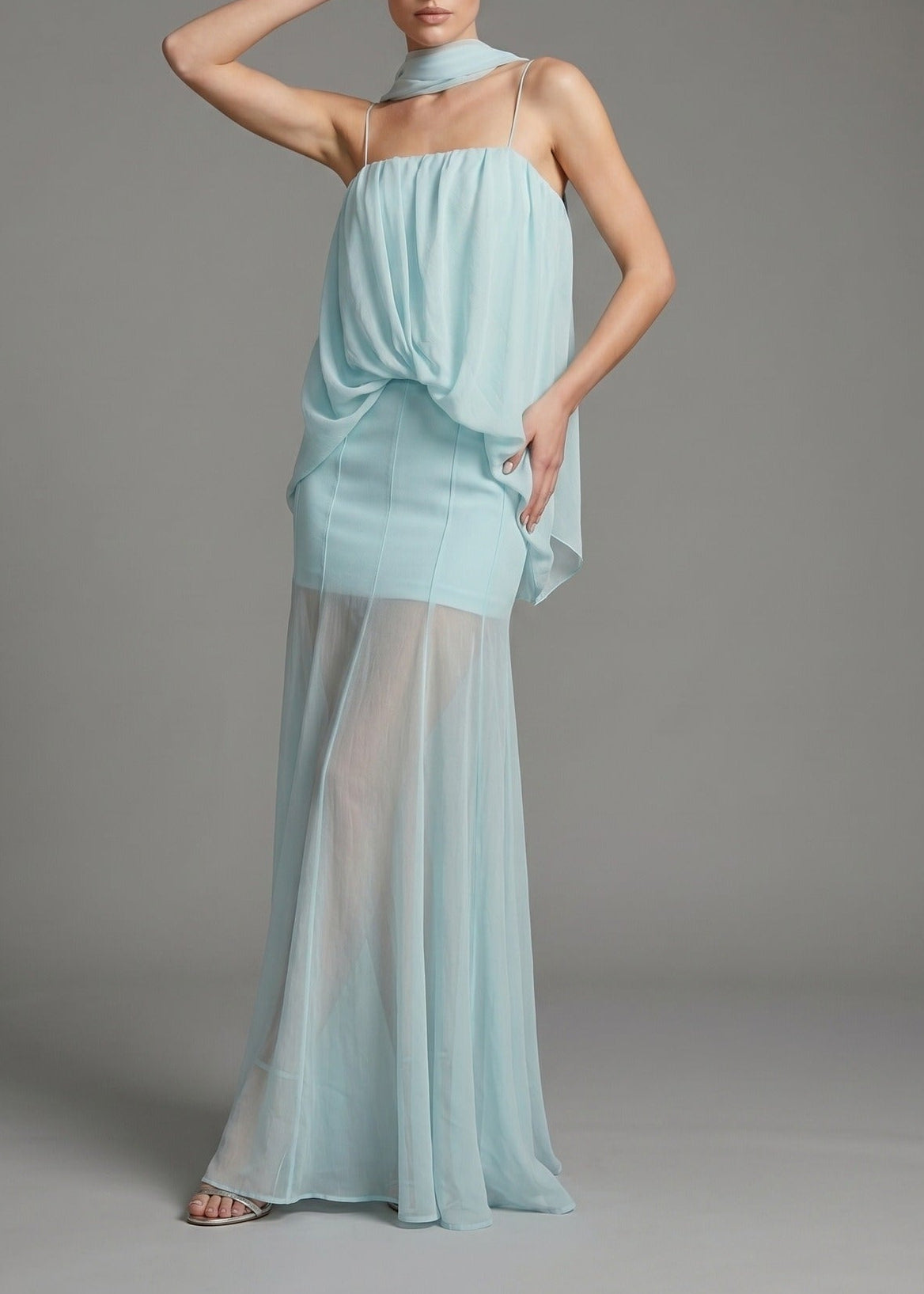 Kanda Ruch Mesh Mermaid Maxi Dress In Mint