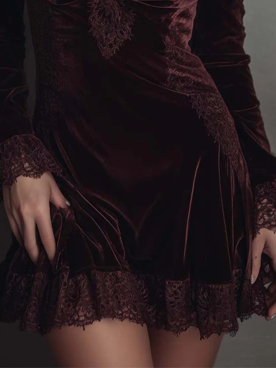 Fionnghuala Plunge Lace Velvet Mini Dress