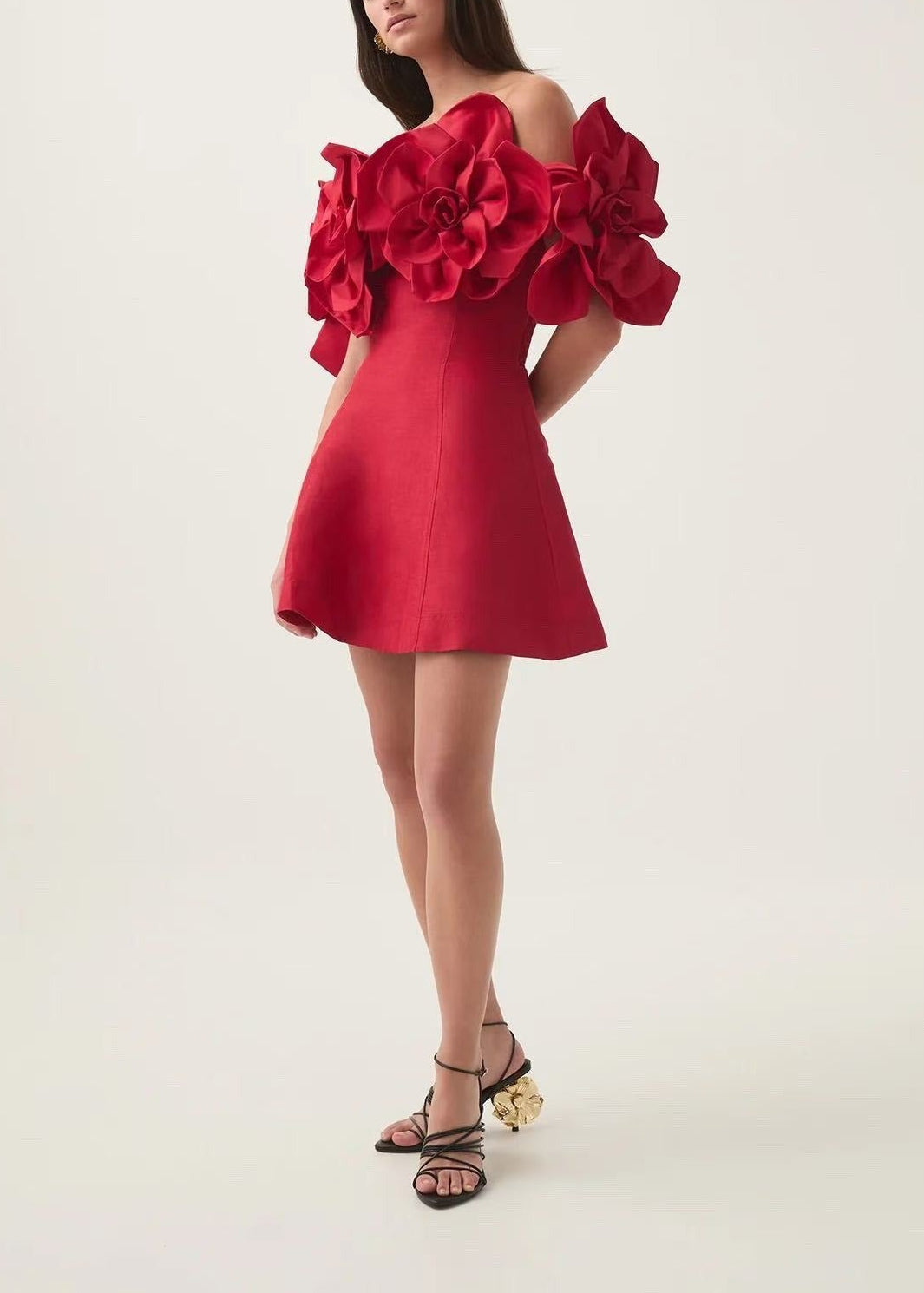 Fitzwilliam Flower Off Shoulder Mini Dress In Red