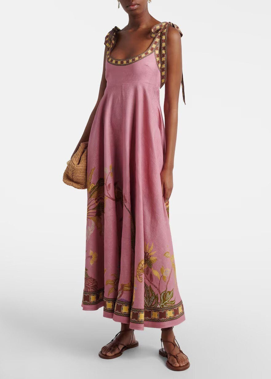Jaxx Tie Up Print Midi Dress