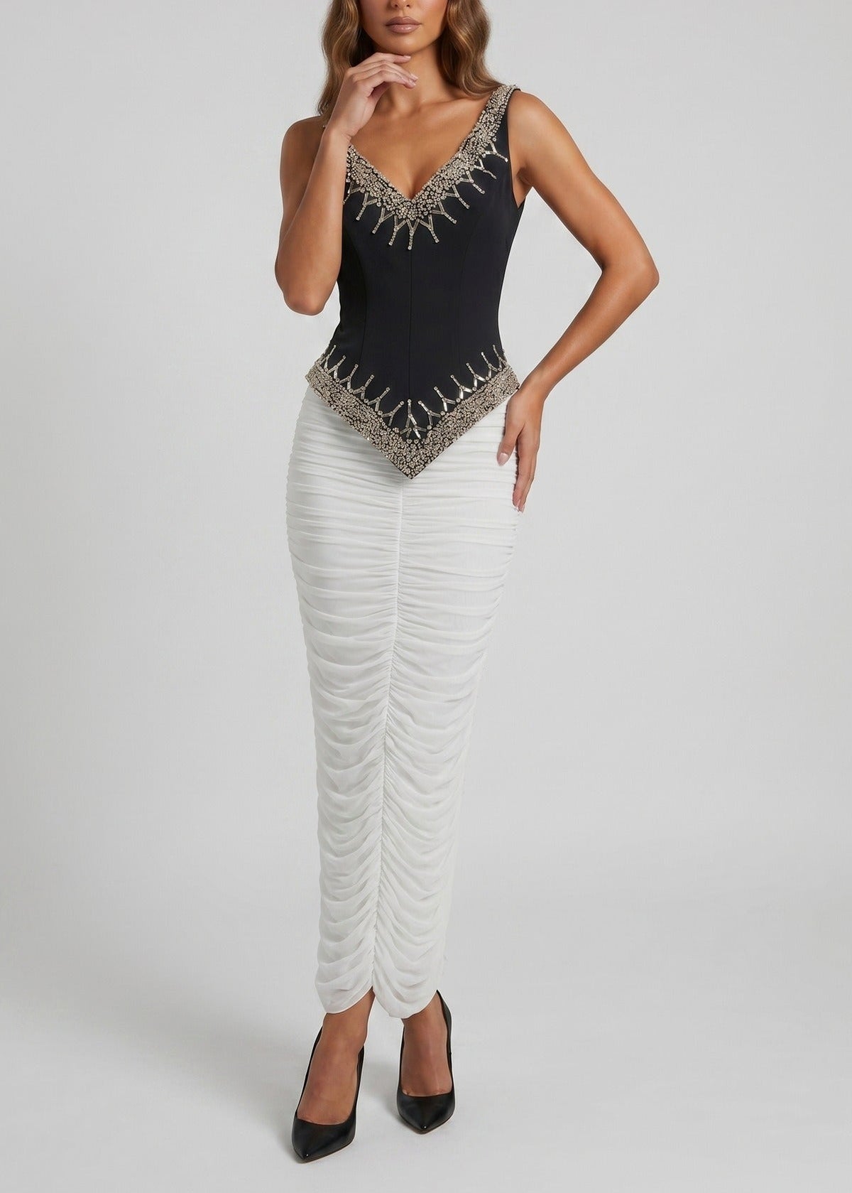 Javier Crystal Ruch Skirt Set