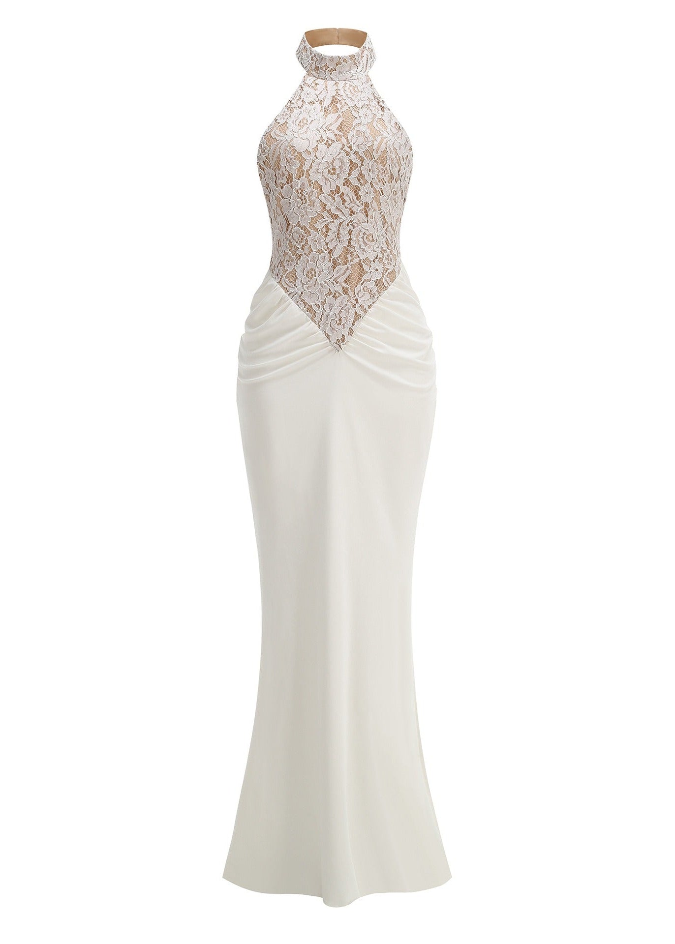 Enoque Halter Neck Ruch Lace Maxi Dress