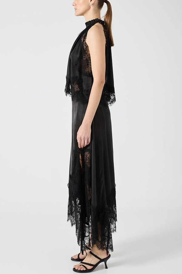 Fester Sleeveless Lace Skirt Set In Black