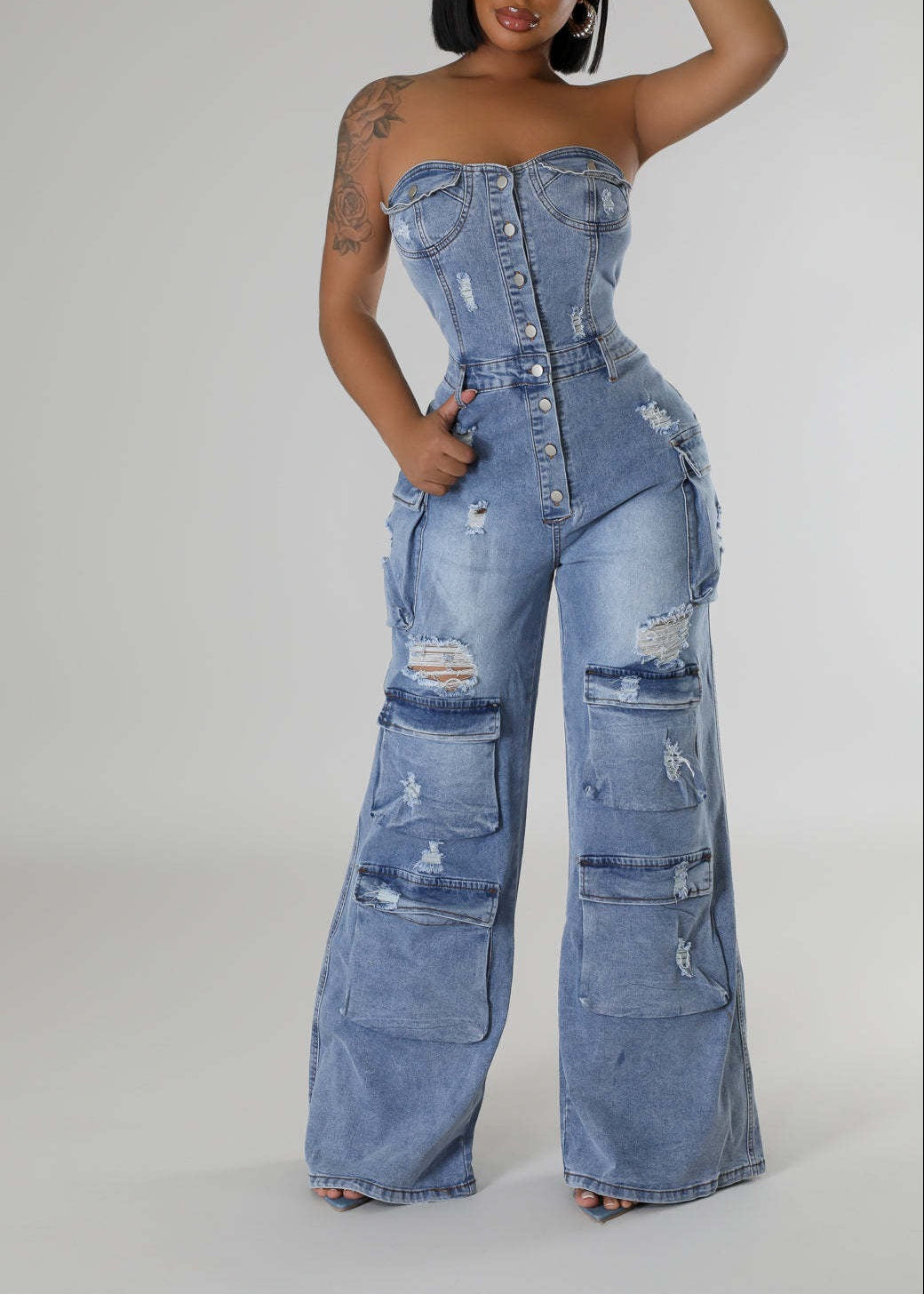 Sierra Strapless Ripped Denim Jumpsuit