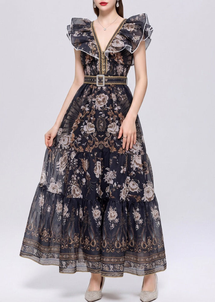 Ildo Plunge Floral Maxi Dress