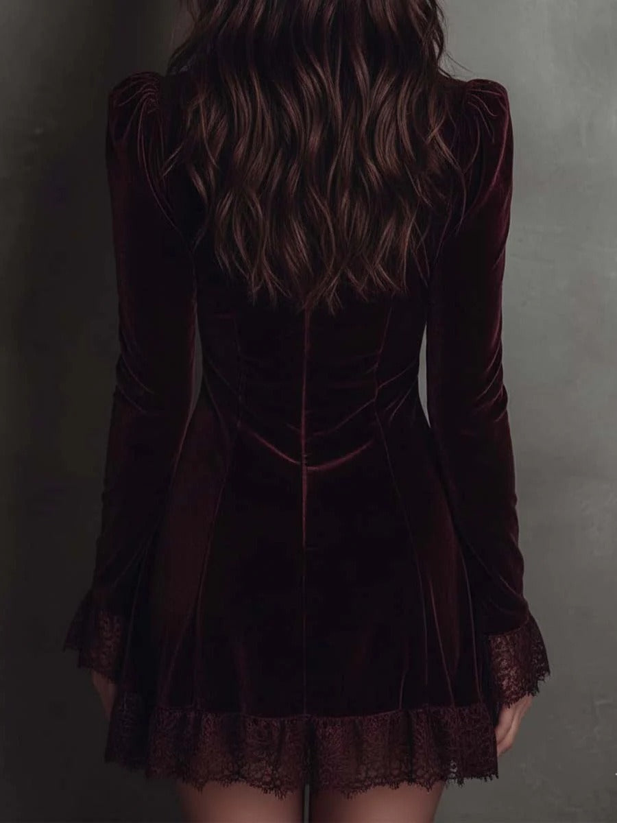 Fionnghuala Plunge Lace Velvet Mini Dress