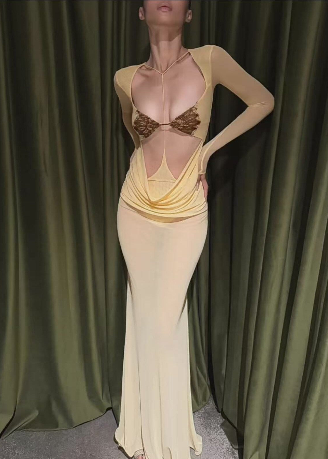 Ermir Cutout Draped Mesh Maxi Dress