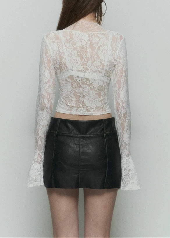 Festim Bell Sleeve Lace Top In White