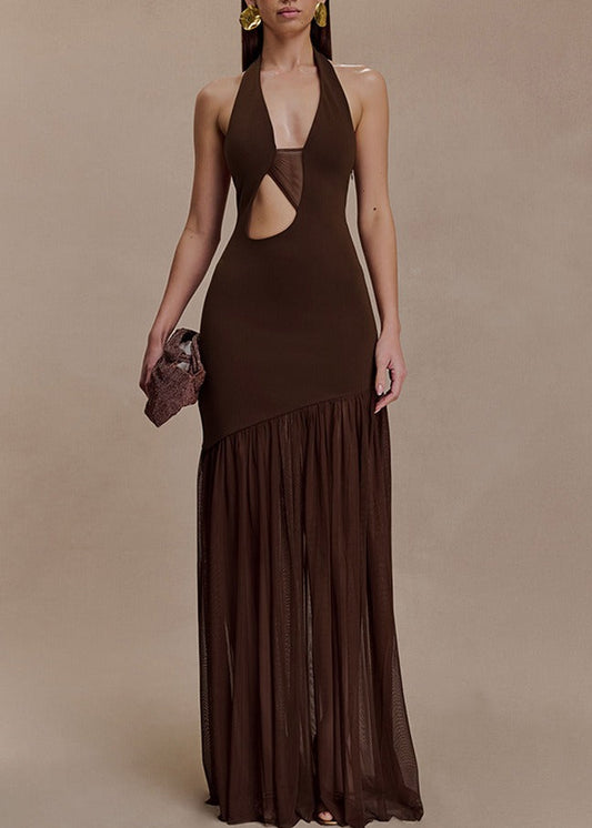 Ichabod Halter Neck Cutout Mesh Maxi Dress