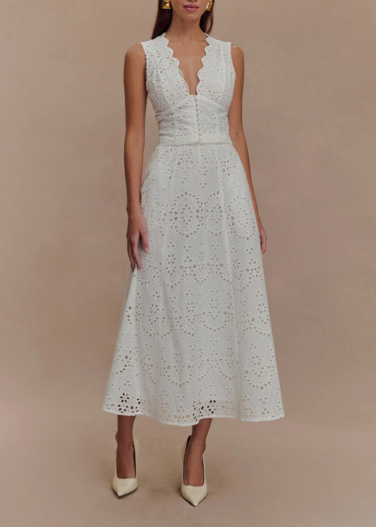Jayant Plunge Cutout Midi Dress In White
