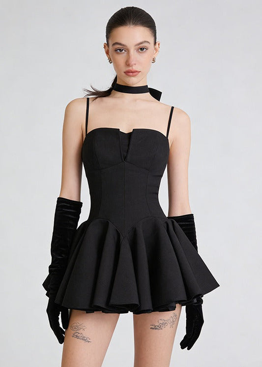 Henrique Bow Ruffle Mini Dress In Black